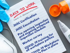 Back to work plan that includes JHSC Certification training