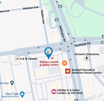 Google Map: Workers Health & Safety Centre, 841 Wellington Road, Unit B2, London ON, N6E 1W4