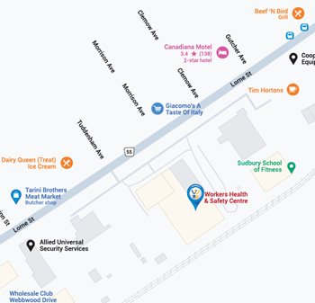 Google Map: Workers Health & Safety Centre, 1010 Lorne St Suite 101, Greater Sudbury, ON P3C 4S6