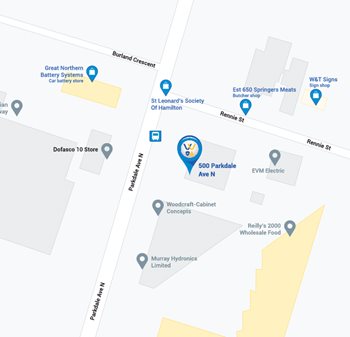 Google Map: Workers Health & Safety Centre, 500 Parkdale Ave N, Hamilton, ON L8H 5Y5