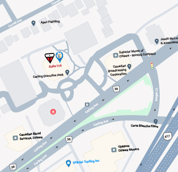 Google Map: Workers Health & Safety Centre, 1545 Carling Ave, Suite 110, Ottawa, ON K1Z 8P9