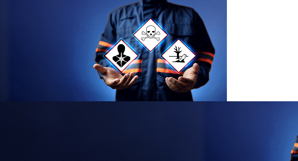 Worker and WHMIS symbols.
